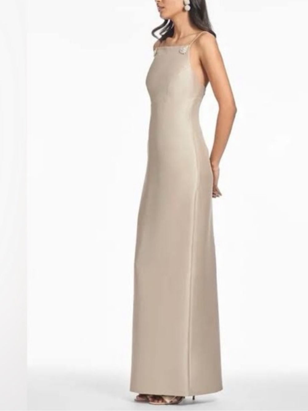 Sachin + Babi Cream blush Satin Maxi Dress with Crystal-Strap Detail